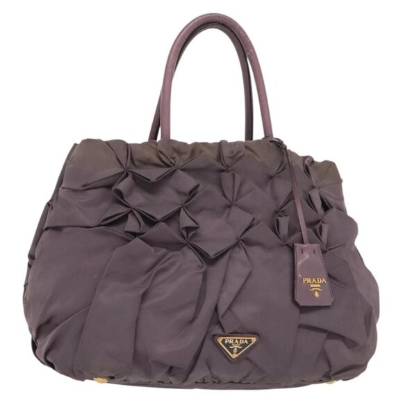 PRADA Hand Bag Nylon Purple Gold Auth 137586 - Picture 1 of 16